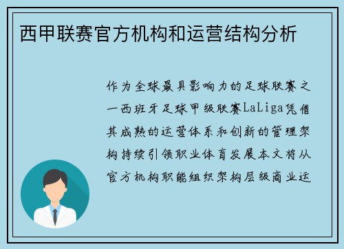 西甲联赛官方机构和运营结构分析